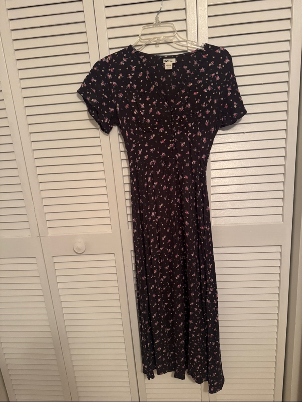 Billabong Blue Midi Dress with Pink Floral Print